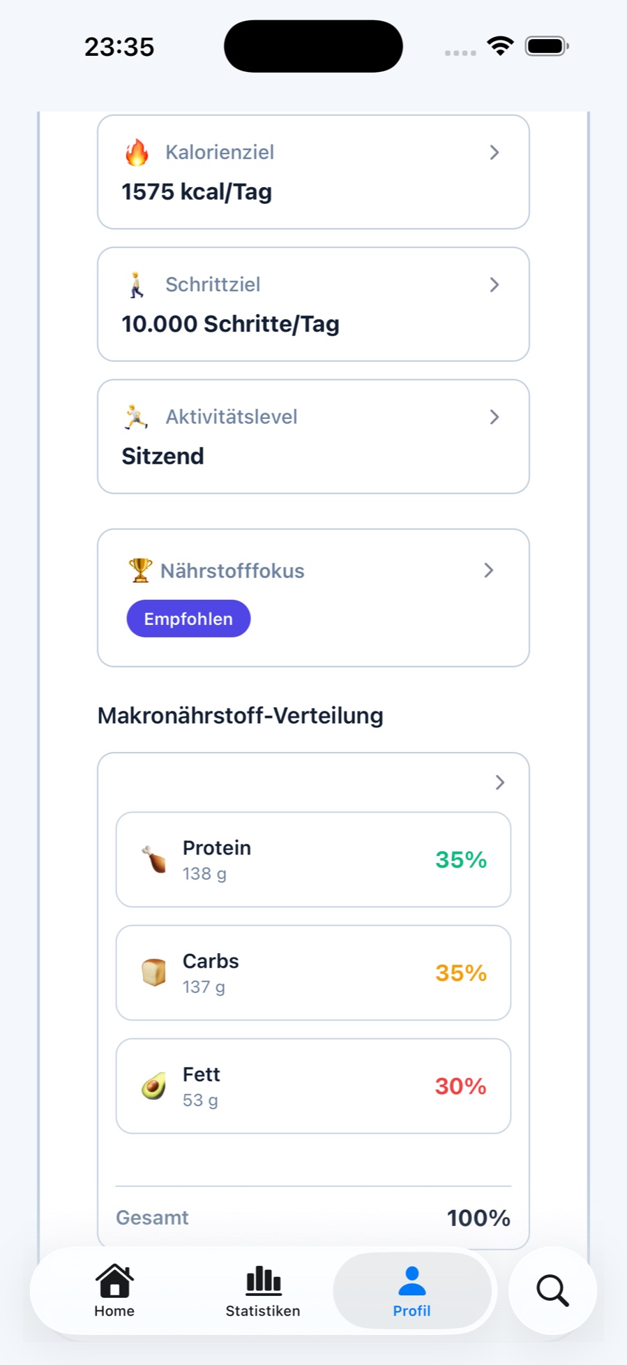 Persönliche Kalorien- und Makroziele