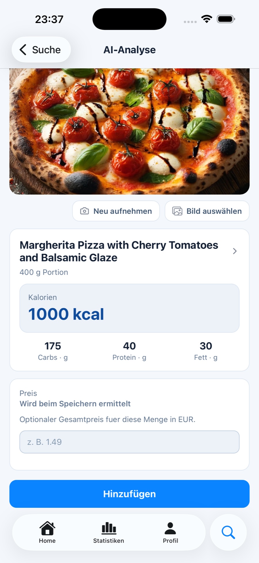AI-Fotoanalyse einer Mahlzeit