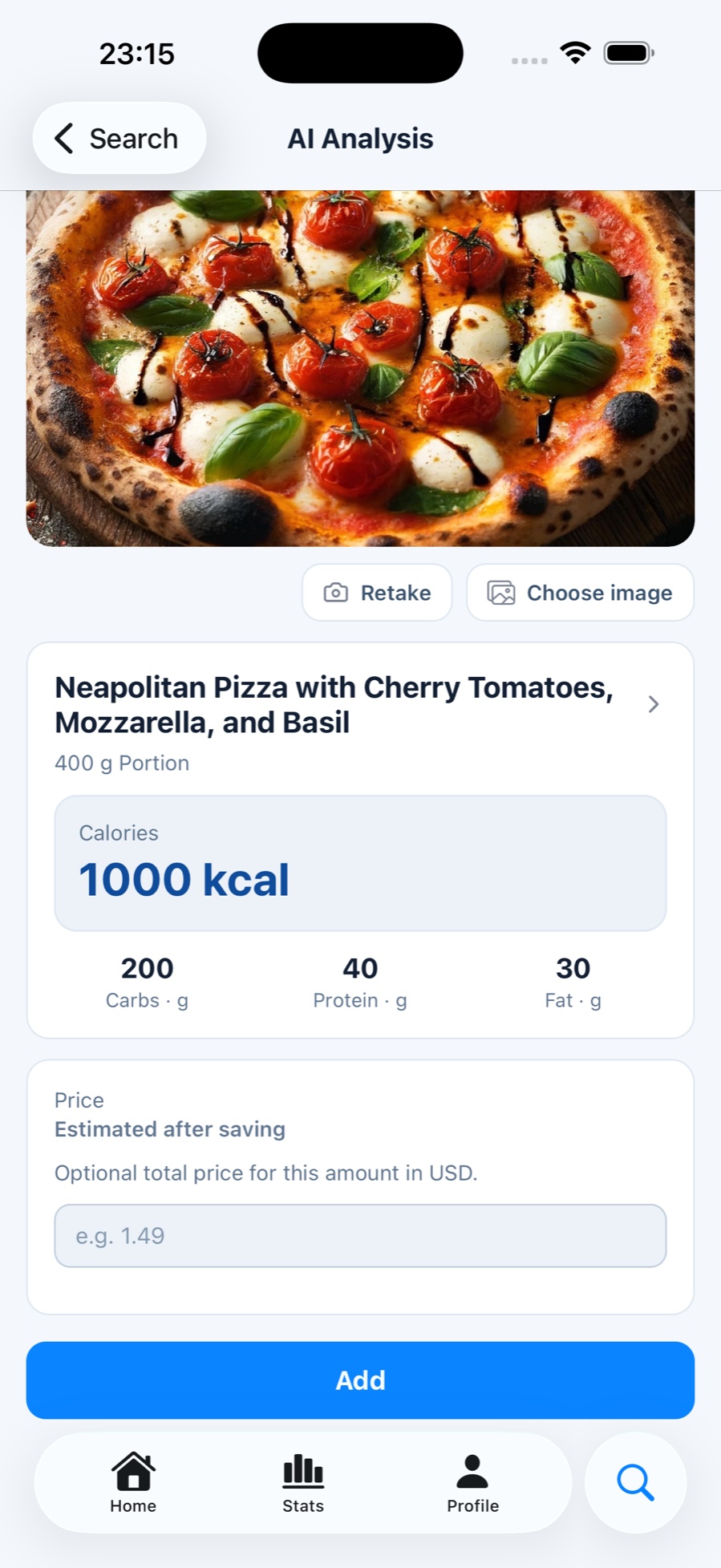AI photo analysis of a meal